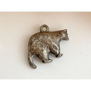 Silver Toned Walking Bear Teeny Tiny Figural Little Cute Vintage Pendant | Charm